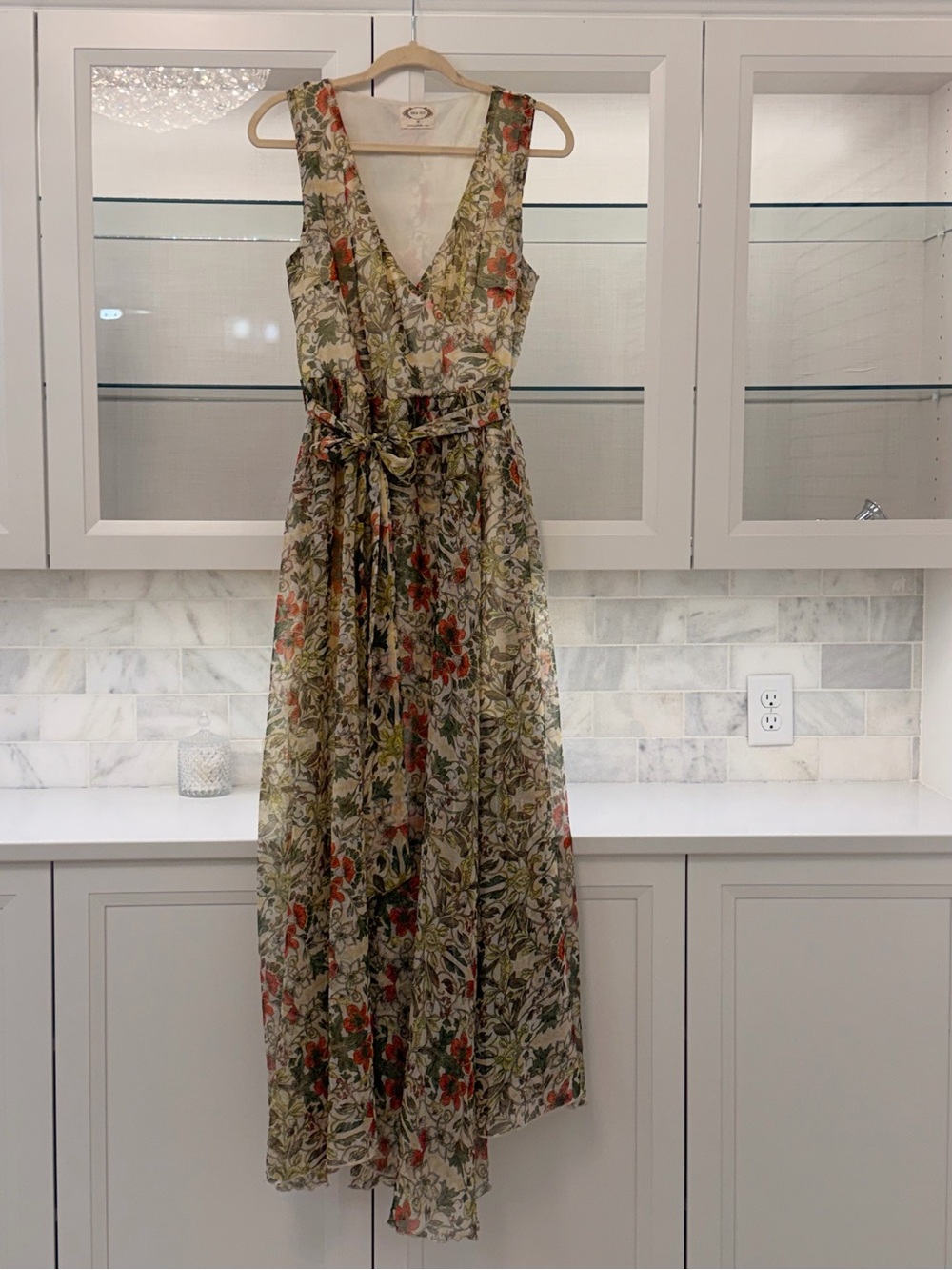 Joyfolie Floral Deep-V Maxi Dress in Olive and Rose
